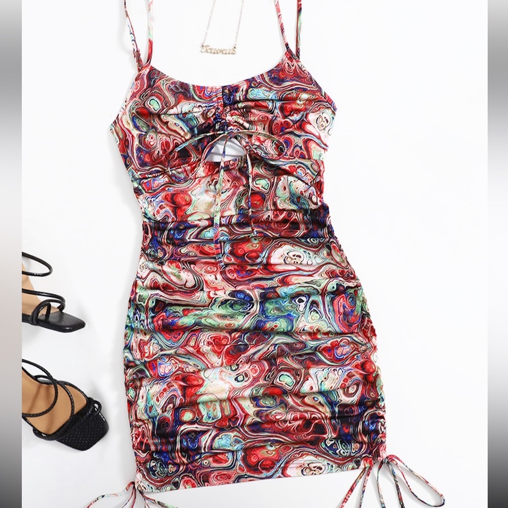 Ruched marble body con dress